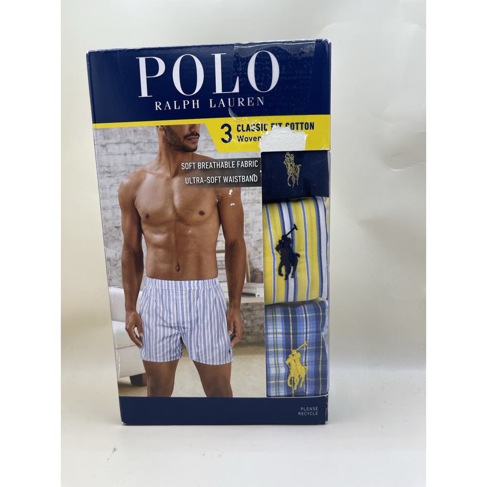 Polo Ralph Lauren Men's 3 Pck Classic Fit Woven Cotton Boxer Briefs (shorts) M